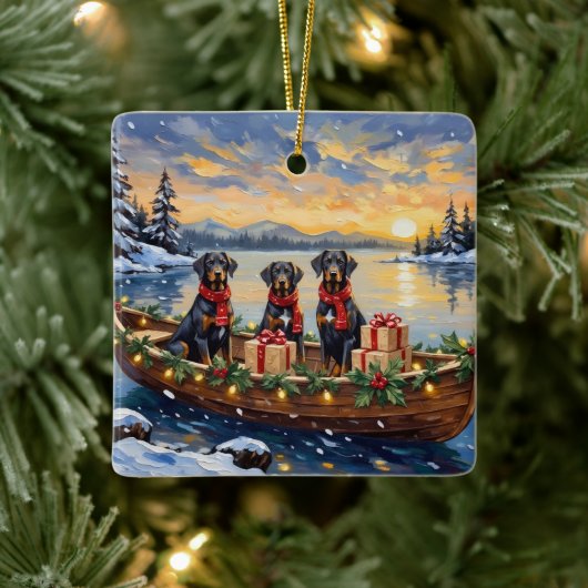 Weimaraner Christmas Boat Holiday Keramisch Ornament (Boom)