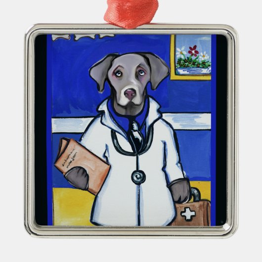 WEIMARANER DOCTOR METALEN ORNAMENT (Voorkant)