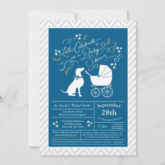 Weimaraner Dog Baby shower Boy Blue Kaart (Voorkant)