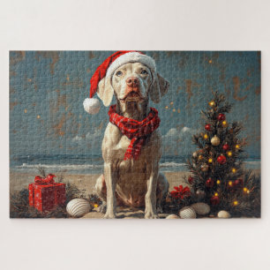 Weimaraner Dog Christmas  Beach Legpuzzel