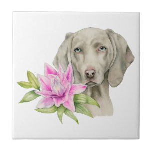 Weimaraner Dog en Lily Waterverf Painting Tegeltje
