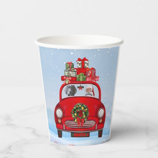 Weimaraner Dog in auto met kerstman Papieren Bekers (Achterkant)