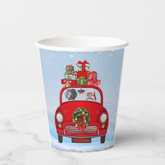 Weimaraner Dog in auto met kerstman Papieren Bekers (Voorkant)