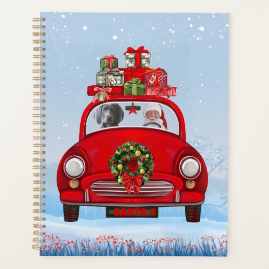 Weimaraner Dog in auto met kerstman Planner (Voorkant)