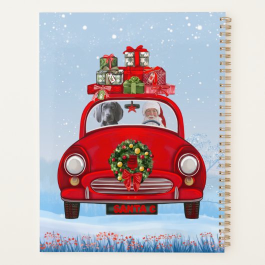 Weimaraner Dog in auto met kerstman Planner (Achterkant)