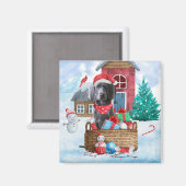 Weimaraner Dog in sneeuwkersthondenhuis Magneet (Voorkant / Achterkant)