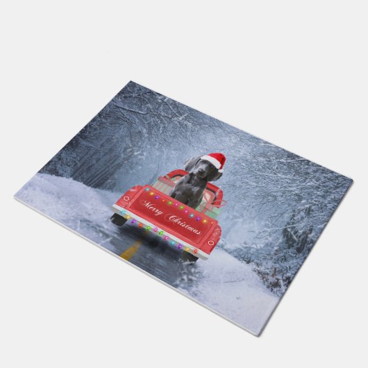 Weimaraner Dog in Snow, dat in kerstmis zit Deurmat (Schuin)