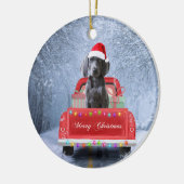 Weimaraner Dog in Snow, dat in kerstmis zit Keramisch Ornament (Links)