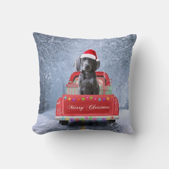 Weimaraner Dog in Snow, dat in kerstmis zit Kussen (Voorkant)