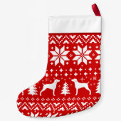 Weimaraner Dog Silhouettes Pattern Red en White Kleine Kerstsok (Achterkant)