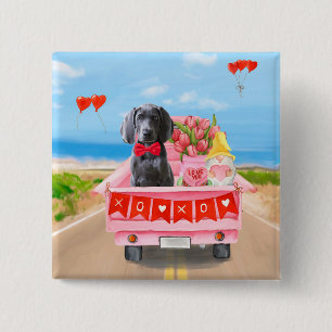 Weimaraner Dog Valentijnsdag Truck Hearts Vierkante Button 5,1 Cm