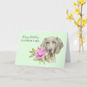 Weimaraner Dog Waterverf Birthday Kaart (Gele Bloem)