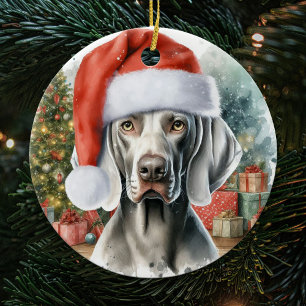 Weimaraner Dog Waterverf Kerstmis Keramisch Ornament