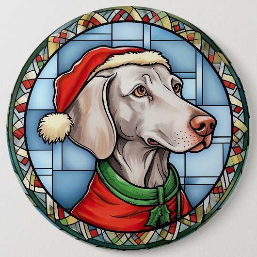 Weimaraner Glas in lood Kerst Ronde Button 6,0 Cm (Voorkant)