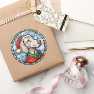 Weimaraner Glas in lood Kerst Ronde Sticker