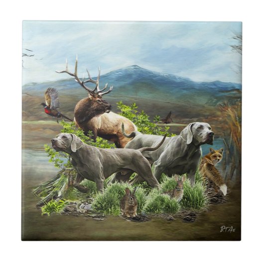 Weimaraner, "Grijze Geest" Tegeltje (Voorkant)