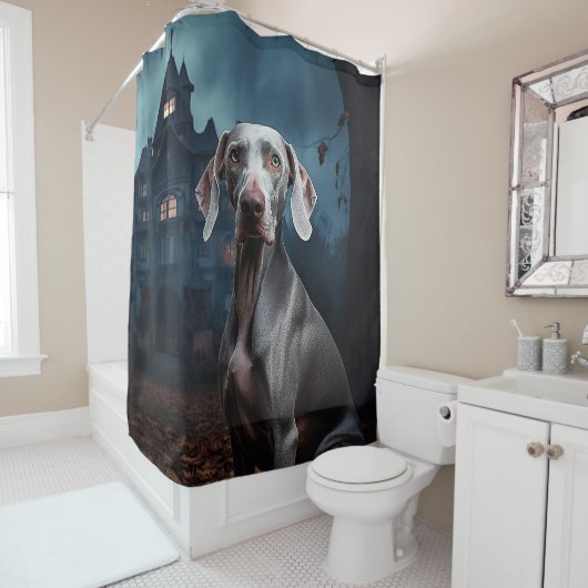 Weimaraner Halloween Griezelen Douchegordijn (In situ)