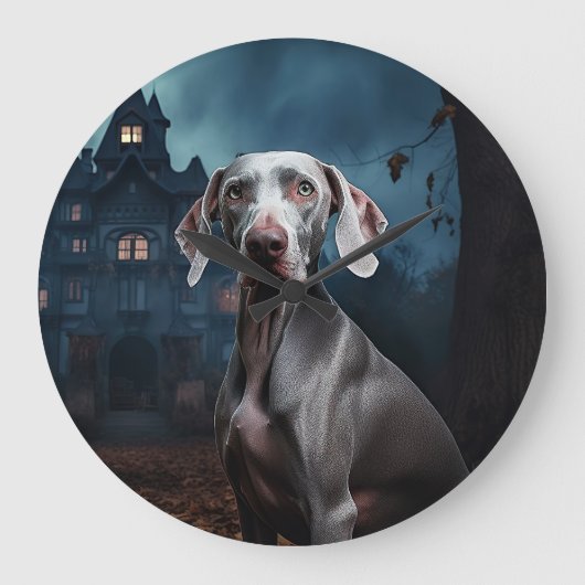 Weimaraner Halloween Scary Grote Klok (Voorkant)