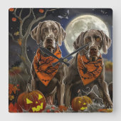 Weimaraner Halloween Spooky Vierkante Klok (Voorkant)
