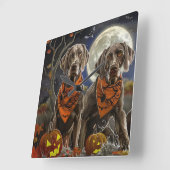 Weimaraner Halloween Spooky Vierkante Klok (Hoek)