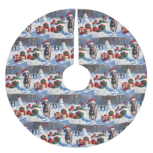 Weimaraner hardlopen in de sneeuw met kerst Pet Kerstboom Rok (Voorkant)