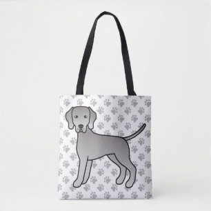Weimaraner Hond Cute Cartoon Illustratie & Pootjes Draagtas