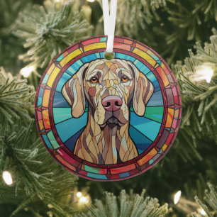 Weimaraner hond gekleurd glas ornament