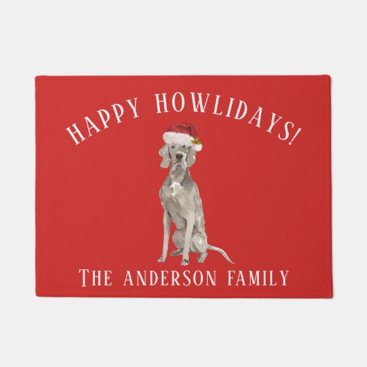 Weimaraner Hond Gelukkige Feestdagen Kerstmis Deurmat (Voorkant)