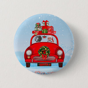 Weimaraner hond in auto met kerstman  ronde button 5,7 cm