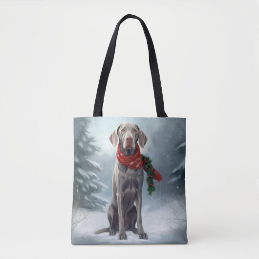 Weimaraner Hond in Sneeuw Kerstmis Draagtas (Voorkant)