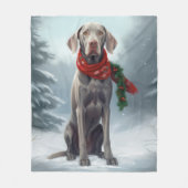 Weimaraner Hond in Sneeuw Kerstmis Fleece Deken (Voorkant)