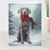 Weimaraner Hond in Sneeuw Kerstmis Kaart (Voorkant)