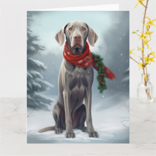 Weimaraner Hond in Sneeuw Kerstmis Kaart
