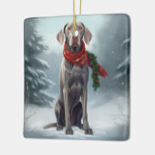 Weimaraner Hond in Sneeuw Kerstmis Keramisch Ornament (Links)