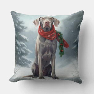 Weimaraner Hond in Sneeuw Kerstmis Kussen