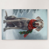 Weimaraner Hond in Sneeuw Kerstmis Legpuzzel (Horizontaal)
