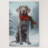 Weimaraner Hond in Sneeuw Kerstmis Legpuzzel (Verticaal)