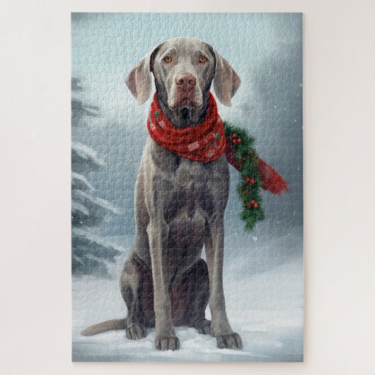 Weimaraner Hond in Sneeuw Kerstmis Legpuzzel (Verticaal)