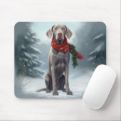 Weimaraner Hond in Sneeuw Kerstmis Muismat (Met muis)