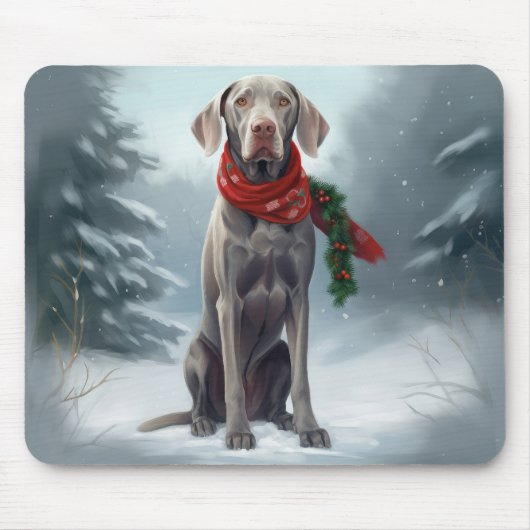 Weimaraner Hond in Sneeuw Kerstmis Muismat (Voorkant)