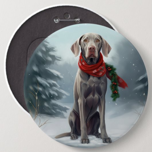 Weimaraner Hond in Sneeuw Kerstmis Ronde Button 6,0 Cm (Voorkant /achterkant)