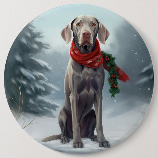 Weimaraner Hond in Sneeuw Kerstmis Ronde Button 6,0 Cm (Voorkant)