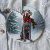 Weimaraner Hond in Sneeuw Kerstmis Ronde Button 6,0 Cm (In situ)