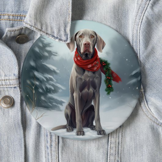 Weimaraner Hond in Sneeuw Kerstmis Ronde Button 6,0 Cm (In situ)