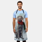 Weimaraner Hond in Sneeuw Kerstmis Schort (Gedragen)