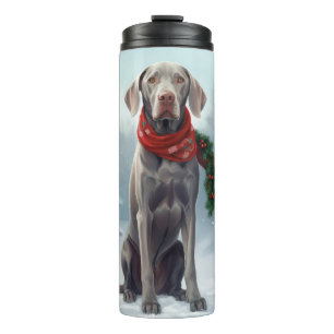 Weimaraner Hond in Sneeuw Kerstmis Thermosbeker