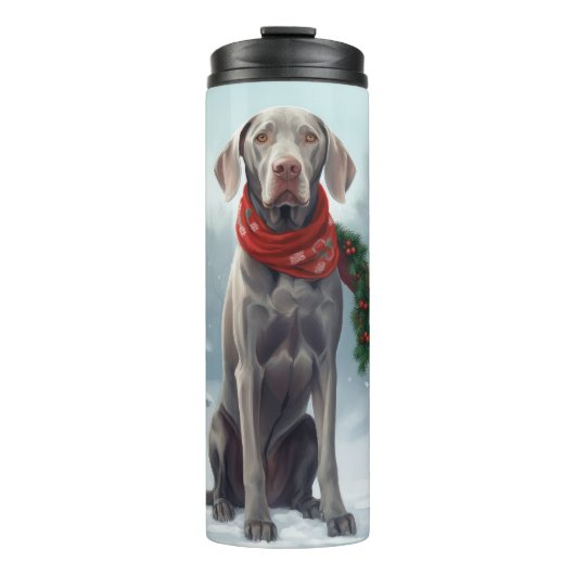 Weimaraner Hond in Sneeuw Kerstmis Thermosbeker (Voorkant)