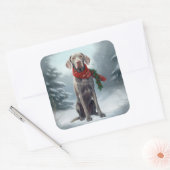 Weimaraner Hond in Sneeuw Kerstmis Vierkante Sticker (Envelop)