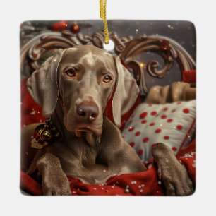 Weimaraner Hond Kerst Feestelijk Keramisch Ornament