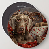Weimaraner Hond Kerstfeest Ronde Button 6,0 Cm (Voorkant /achterkant)